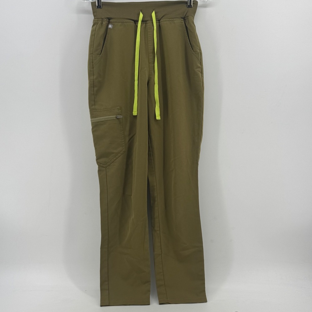 FIGS Technical Collection Olive Green Neon Drawstring Scrub Pants W22SW2012T XST